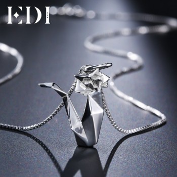 EDI Fairy Tale Animal Pendant Necklaces with Radom 18 Inch Chain Real 925 Sterling Silver Bird Necklace For Women INS Jewelry