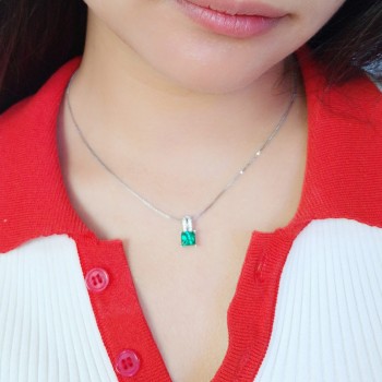 UMCHO Pure 925 Sterling Silver Pendants For Women Green Princess-cut Emerald Charm Wedding Pendant Fine Jewelry Without Chain