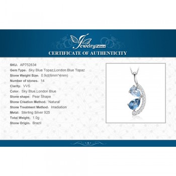 JewelryPalace 1ct Natural Sky Blue Topaz and London Blue Topaz Cluster Pendant 925 Sterling Silver Jewelry Not Include a Chain