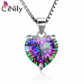CiNily Authentic. Solid 925 Sterling Silver Pendant Created Mystic Topaz Heart for Women Jewelry Pendant Without a Chain SP018
