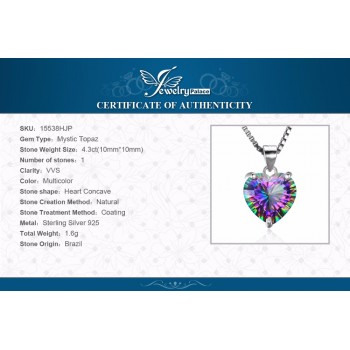 CiNily Authentic. Solid 925 Sterling Silver Pendant Created Mystic Topaz Heart for Women Jewelry Pendant Without a Chain SP018