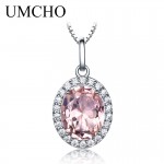 UMCHO Luxury Pink Sapphire Morganite Pendant For Women Real 925 Sterling Silver Necklaces Link Chain Jewelry Engagement Gift New