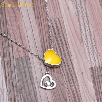 Sterling Silver 925 Color White Gold Pendant Necklace 9x12mm Amber Agate Turquoise Heart Cabochon Semi Mount Setting
