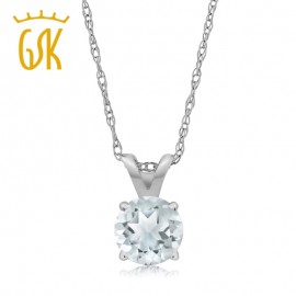 0.22 Ct Round Sky Blue Aquamarine 14K White Gold Pendant With Chain