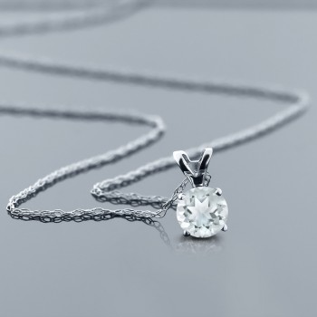 0.22 Ct Round Sky Blue Aquamarine 14K White Gold Pendant With Chain