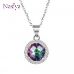 Brand Round Silver Necklace Pendant For Women Solid 925 Silver Necklace With Tournaline Gemstone Luxury Crystal Chirstmas Gifts