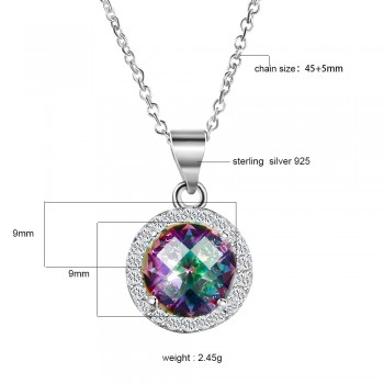 Brand Round Silver Necklace Pendant For Women Solid 925 Silver Necklace With Tournaline Gemstone Luxury Crystal Chirstmas Gifts