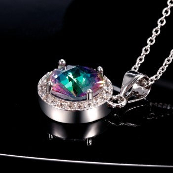 Brand Round Silver Necklace Pendant For Women Solid 925 Silver Necklace With Tournaline Gemstone Luxury Crystal Chirstmas Gifts