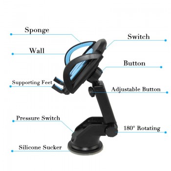 JEREFISH Car Phone Holder Gps Accessories Suction Cup Auto Dashboard Windshield Mobile Cell Phone Retractable Mount Stand
