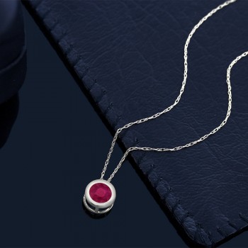 GemStoneKing 0.42 Ct Round 4MM Red Ruby 14K White Gold  Simple Elegant  Pendant Neckalce For Women