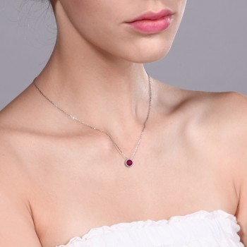 GemStoneKing 0.42 Ct Round 4MM Red Ruby 14K White Gold  Simple Elegant  Pendant Neckalce For Women