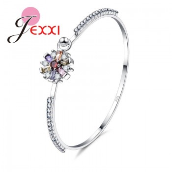 JEMMIN Gorgeous Trendy Gift For Lover Sister Romintic Bracelets 925 Sterling Silver Flower Shape Colorful Cubic Zirconia Popular