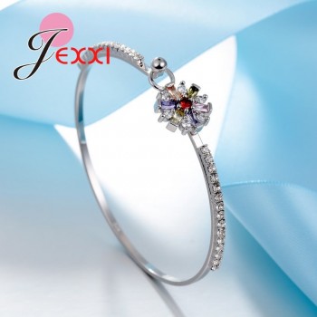 JEMMIN Gorgeous Trendy Gift For Lover Sister Romintic Bracelets 925 Sterling Silver Flower Shape Colorful Cubic Zirconia Popular
