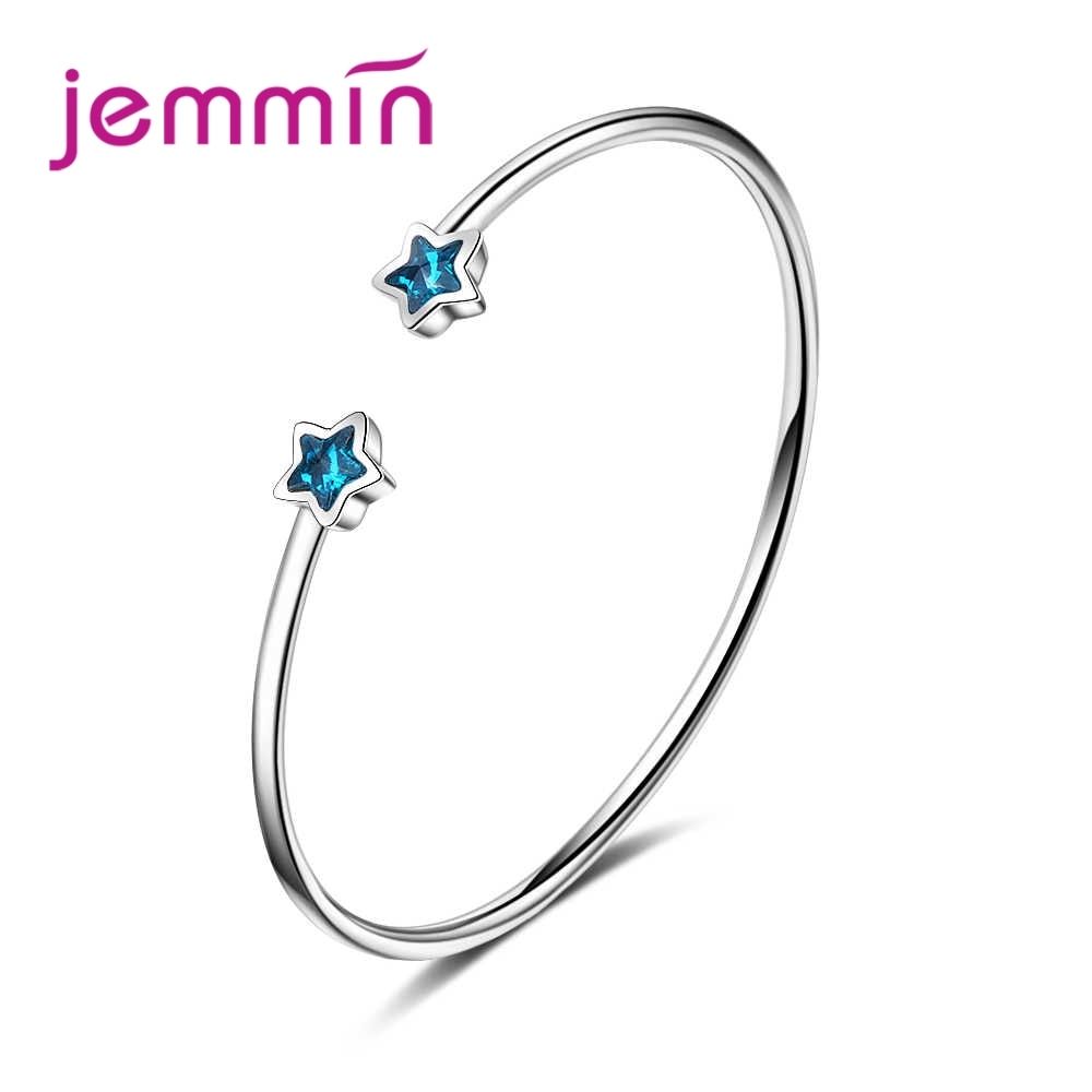 JEMMIN Big Promotion Clear Austrian Crystals Student Style Trendy Blue Stars Opening Bangles 925 Sterling Silver Valentines Gif