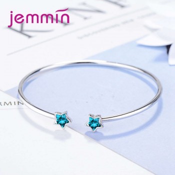 JEMMIN Big Promotion Clear Austrian Crystals Student Style Trendy Blue Stars Opening Bangles 925 Sterling Silver Valentines Gif