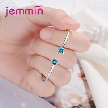 JEMMIN Big Promotion Clear Austrian Crystals Student Style Trendy Blue Stars Opening Bangles 925 Sterling Silver Valentines Gif