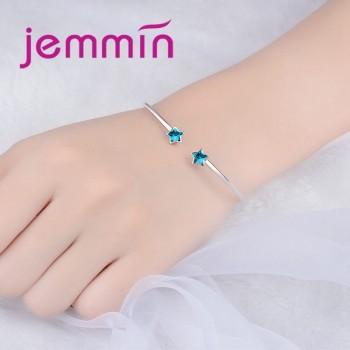 JEMMIN Big Promotion Clear Austrian Crystals Student Style Trendy Blue Stars Opening Bangles 925 Sterling Silver Valentines Gif