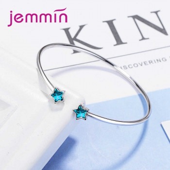 JEMMIN Big Promotion Clear Austrian Crystals Student Style Trendy Blue Stars Opening Bangles 925 Sterling Silver Valentines Gif