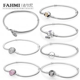 FAHMI 100% 925 Sterling Silver 1:1 MOMENTS Two-Tone Signature SPARKLING HEART Pink POETIC BLOOMS WILDFLOWER MEADOW Bracelet