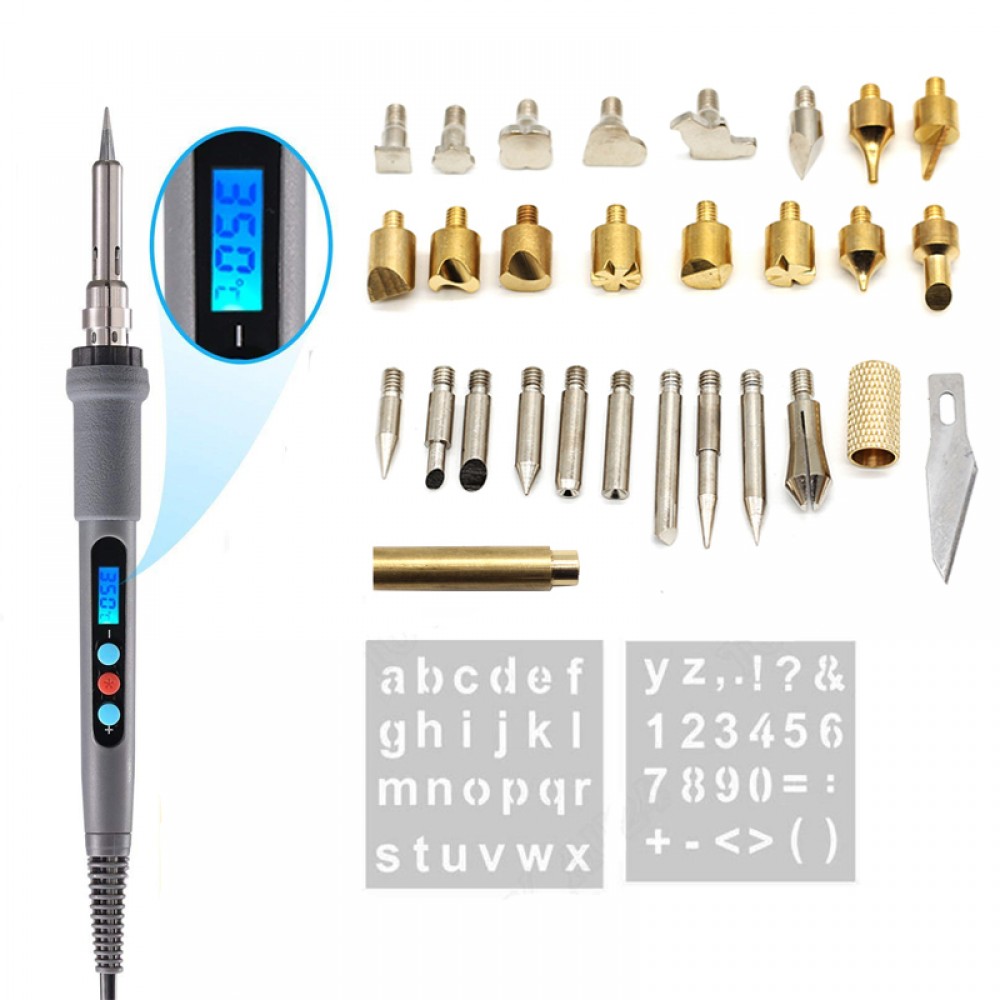 60W AC 220 Digital Display Wood Burning Soldering Irons Crafts Tools Pyrography Pen Machine Kit Set EU Plug