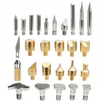 60W 220V 28Pcs Electric Soldering Iron Temp Adjust Wood Embossing Burning Carving Pyrography Engrave Tool Kit Brass +Solder Tips