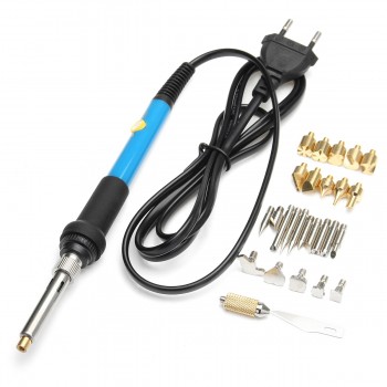 60W 220V 28Pcs Electric Soldering Iron Temp Adjust Wood Embossing Burning Carving Pyrography Engrave Tool Kit Brass +Solder Tips
