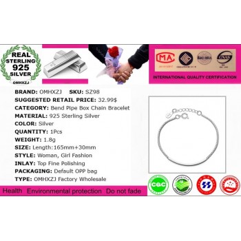OMHXZJ Wholesale Geometry Fashion OL Style Woman Couple Party Gift Bend Pipe Box Chain 925 Sterling Silver Bracelet Bangle SZ98