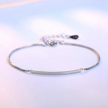 OMHXZJ Wholesale Geometry Fashion OL Style Woman Couple Party Gift Bend Pipe Box Chain 925 Sterling Silver Bracelet Bangle SZ98