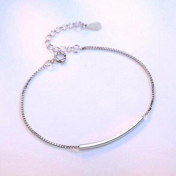 OMHXZJ Wholesale Geometry Fashion OL Style Woman Couple Party Gift Bend Pipe Box Chain 925 Sterling Silver Bracelet Bangle SZ98