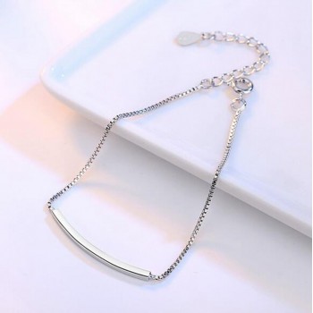 OMHXZJ Wholesale Geometry Fashion OL Style Woman Couple Party Gift Bend Pipe Box Chain 925 Sterling Silver Bracelet Bangle SZ98