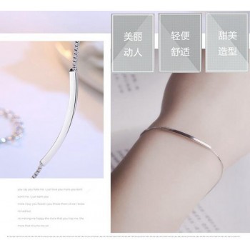 OMHXZJ Wholesale Geometry Fashion OL Style Woman Couple Party Gift Bend Pipe Box Chain 925 Sterling Silver Bracelet Bangle SZ98