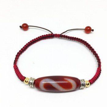 Handmade Ajustable Bracelet Agate Money Hook Tibetan Dzi Bead Amulet Good Luck Red Color High Quality