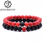 Red Stone Bracelet Set 2 piece 8mm Redamp; Black Mens Bracelet Set Tiger Eye Stone Beads Bracelet Couple Women Jewelry