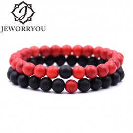 Red Stone Bracelet Set 2 piece 8mm Redamp; Black Mens Bracelet Set Tiger Eye Stone Beads Bracelet Couple Women Jewelry