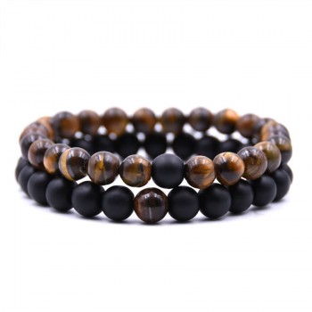 Red Stone Bracelet Set 2 piece 8mm Redamp; Black Mens Bracelet Set Tiger Eye Stone Beads Bracelet Couple Women Jewelry