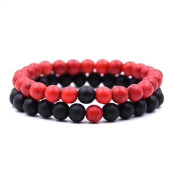 Red Stone Bracelet Set 2 piece 8mm Redamp; Black Mens Bracelet Set Tiger Eye Stone Beads Bracelet Couple Women Jewelry