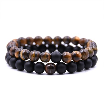 Red Stone Bracelet Set 2 piece 8mm Redamp; Black Mens Bracelet Set Tiger Eye Stone Beads Bracelet Couple Women Jewelry
