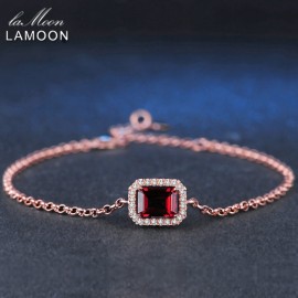 LAMOON 5X7mm 1.1ct Natural Rectangular Red Garnet 925 Sterling Silver Jewelry  Chain Charm Bracelet S925 LMHI001