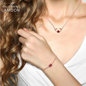 LAMOON 5X7mm 1.1ct Natural Rectangular Red Garnet 925 Sterling Silver Jewelry  Chain Charm Bracelet S925 LMHI001