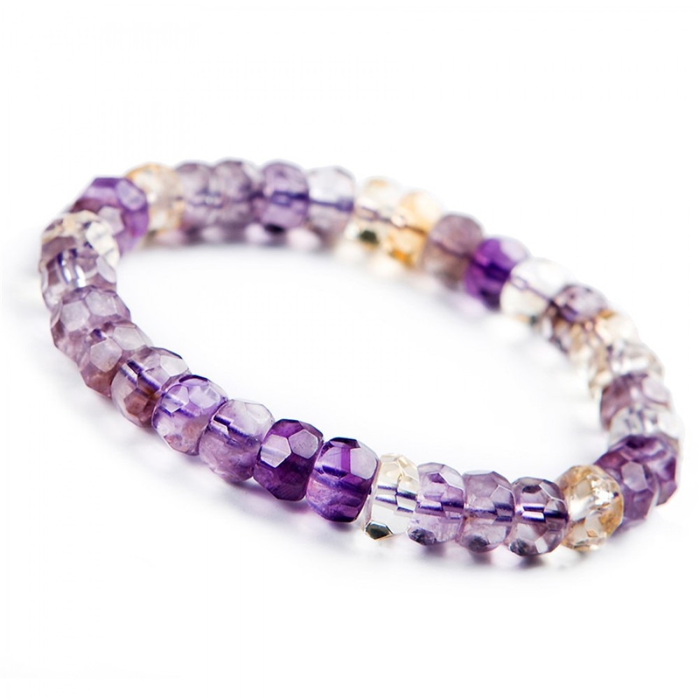 9mm Genuine Natural Ametrine Quartz Crystal Faceted Beads Stretch Bracelets For Women