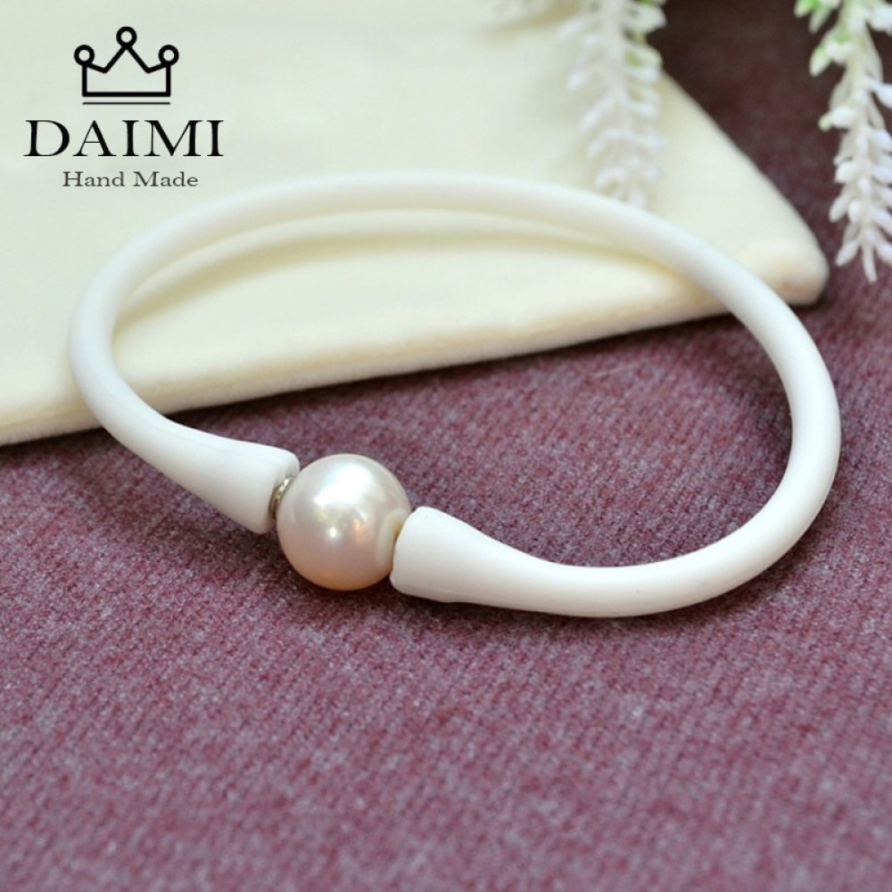 DAIMI Health Bracelet White Silicone Bracelet 11mm White Freshwater Pearl Bracelet Real Pearl Jewelry Unisex Bracelets  Women