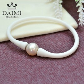 DAIMI Health Bracelet White Silicone Bracelet 11mm White Freshwater Pearl Bracelet Real Pearl Jewelry Unisex Bracelets  Women