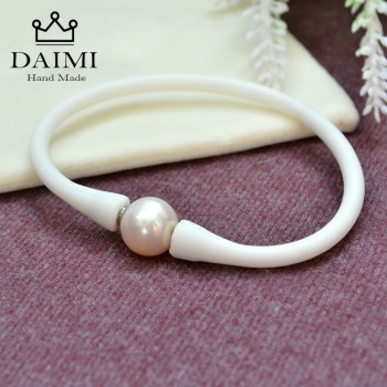 DAIMI Health Bracelet White Silicone Bracelet 11mm White Freshwater Pearl Bracelet Real Pearl Jewelry Unisex Bracelets  Women