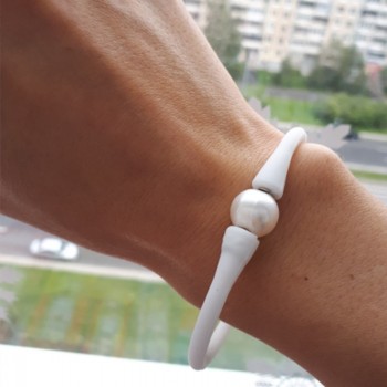 DAIMI Health Bracelet White Silicone Bracelet 11mm White Freshwater Pearl Bracelet Real Pearl Jewelry Unisex Bracelets  Women