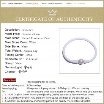 DAIMI Health Bracelet White Silicone Bracelet 11mm White Freshwater Pearl Bracelet Real Pearl Jewelry Unisex Bracelets  Women