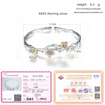 LAMOON Wiredrawing 2 Colors Plum Flower S925 Bracelet amp; Bangle 925 Sterling Silver Fine Jewelry for Women Anti Allergy LMHY006