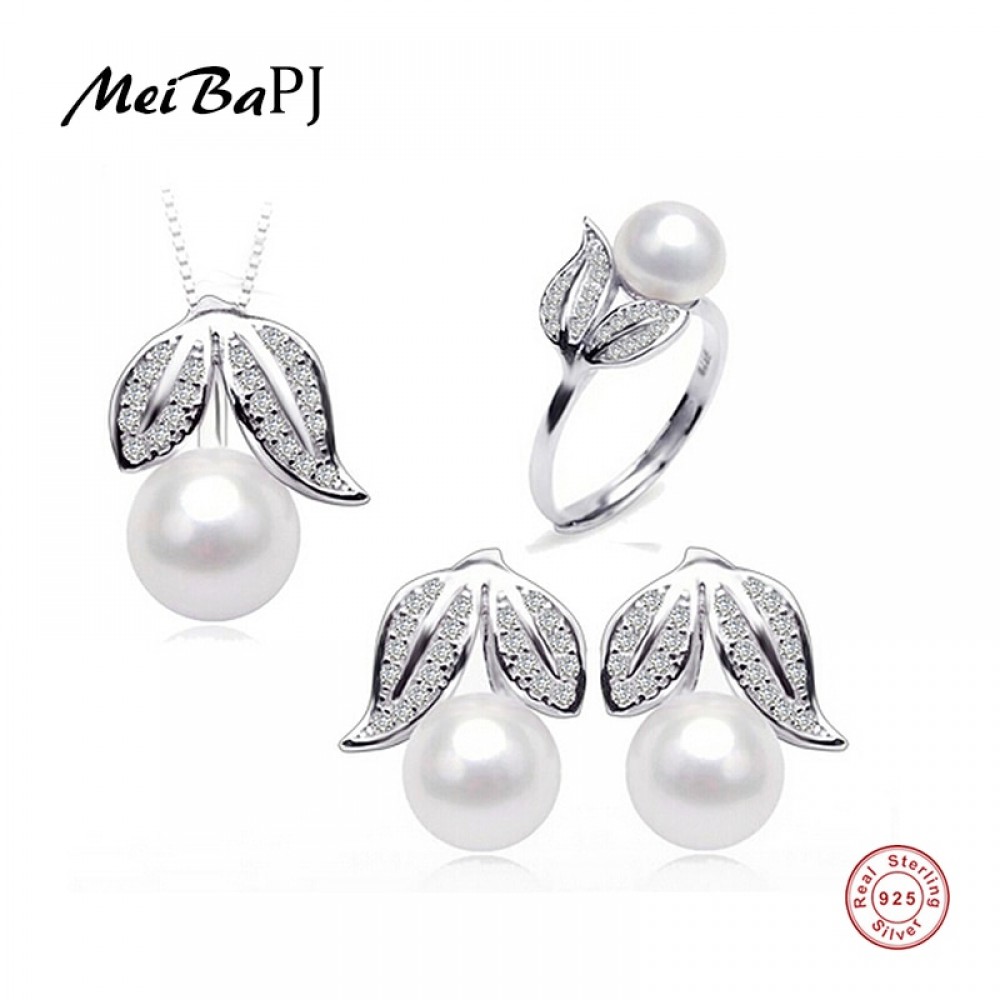 [MeiBaPJ]Amazing price 925 sterling silver jewelry 100% real natural freshwater pearl jewelry set for women