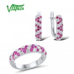 VISTOSO Jewelry Sets For Woman Red Spinels White CZ Stones Jewelry Set Earrings Ring 925 Sterling Silver Fashion Fine Jewelry