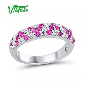 VISTOSO Jewelry Sets For Woman Red Spinels White CZ Stones Jewelry Set Earrings Ring 925 Sterling Silver Fashion Fine Jewelry