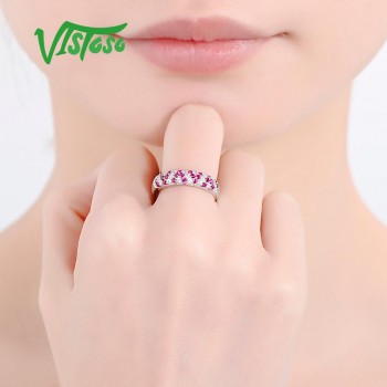VISTOSO Jewelry Sets For Woman Red Spinels White CZ Stones Jewelry Set Earrings Ring 925 Sterling Silver Fashion Fine Jewelry